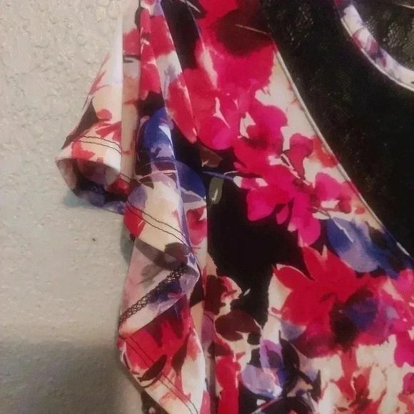 Torrid Black Mixed Floral Lace Detail Studio Knit Asymmetrical Midi Dress Sz L - Picture 5 of 9
